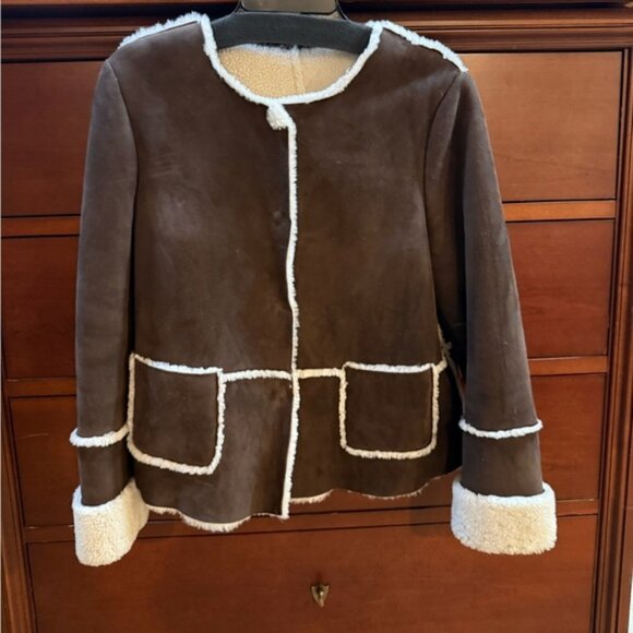 Eleventy Suede Jacket with Shearling Trim - Picture 1 of 5